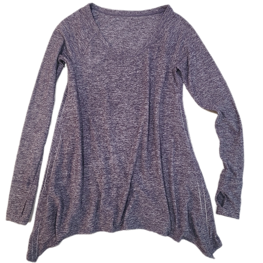 LULULEMON "Rehearsal" Long Sleeve Heathered Black Swan Asymmetric Convertible Sm